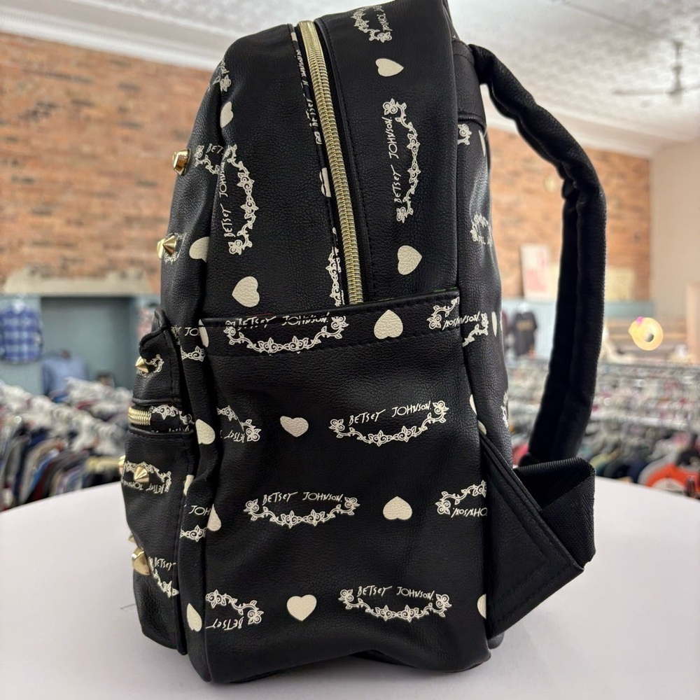 Betsey Johnson Studded Black And Gold Mini Backpack - Picture 4 of 10